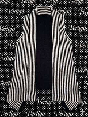 ​NWT Vertigo Paris Black & White Striped Open Front Knit Vest
